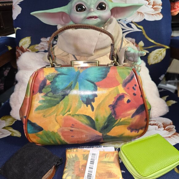 Patricia Nash Watercolor Butterfly Italian Leather Gracchi Satchel - Bag only - Picture 4 of 9